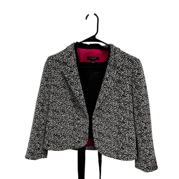 Ann Taylor Jacket Blazer Sz 4 Black Bow Closure Marled Short Office Careerwear - Picture 8 of 12